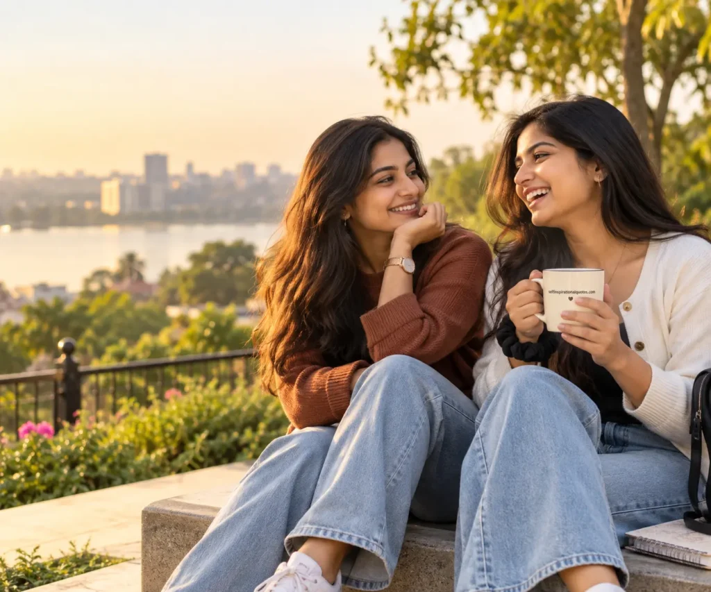 Best friend quotes featuring two friends sharing a joyful moment