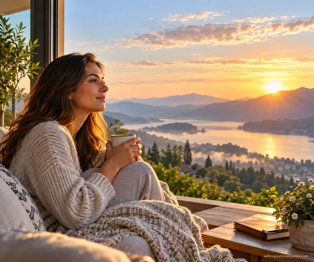 Good morning blessings quotes with a peaceful sunrise
